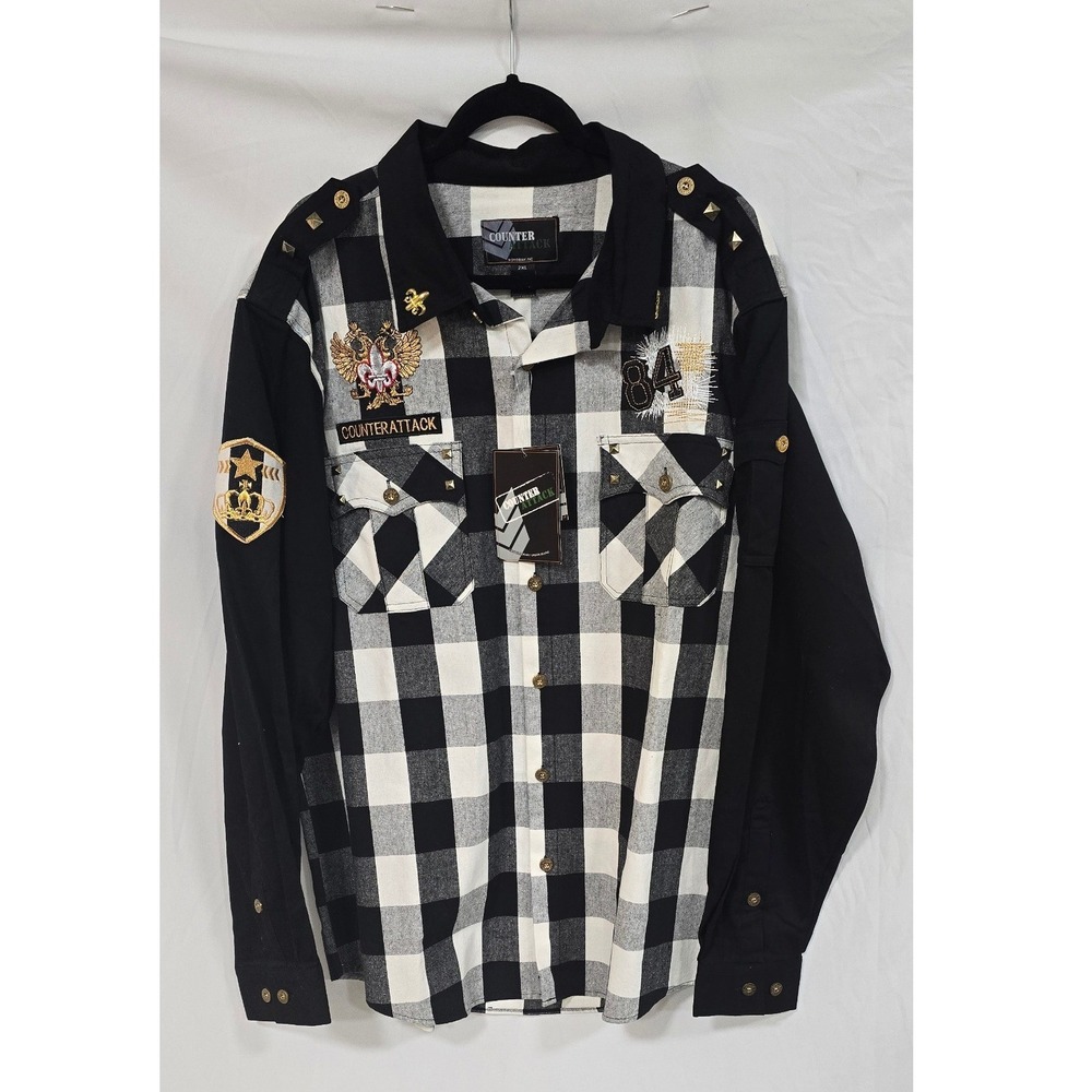 Counter Attack men 2XL button up long sleeve plaid shirt grunge streetwear